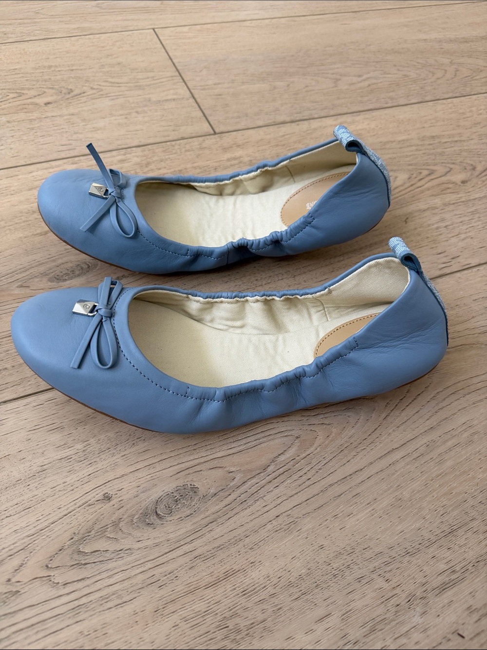 MICHAEL Michael Kors Powder Blue Leather Ballet Flats with Bow